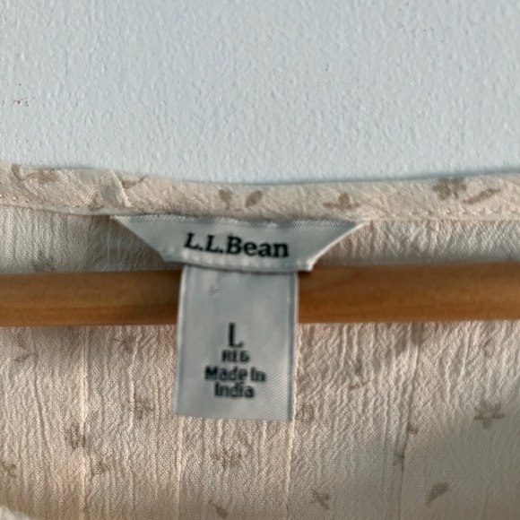 LL Bean Ladies Cotton Crinkle Tie-Neck 3/4 Sleeve Peasant Blouse - Picture 3 of 9